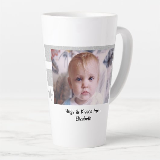 Grijs wit zo gelukkig Grandad met foto Latte Mok (Rechterhoek)