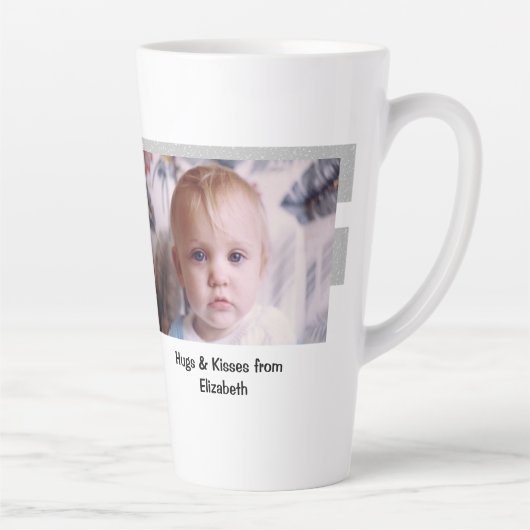 Grijs wit zo gelukkig Grandad met foto Latte Mok (Rechts)