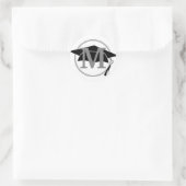 Grijs Wit Zwart Afstudeerhoed Monogram Initiaal Ronde Sticker (Tas)