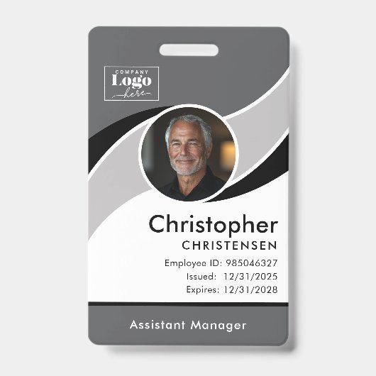 Grijs Wit Zwart Bedrijfs Personeels ID Badge (Voorzijde)