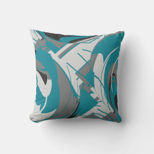 Grijs Wit Zwart Blauwgroen Blauw Weelderige Blader Kussen