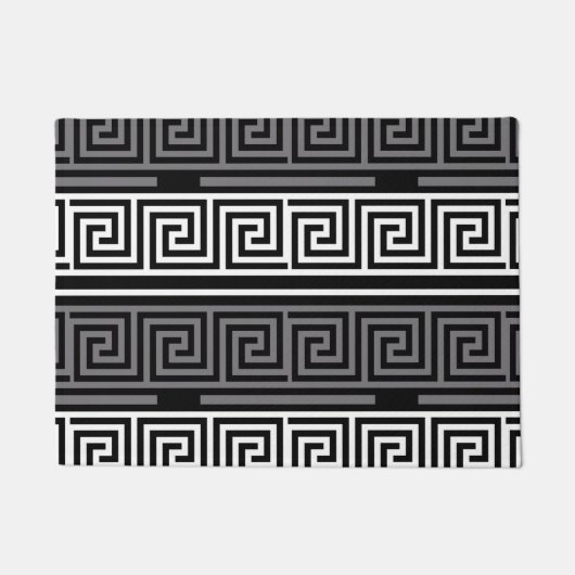 Grijs Wit Zwart Grieks Key Fret Patroon Design Deurmat (Voorkant)