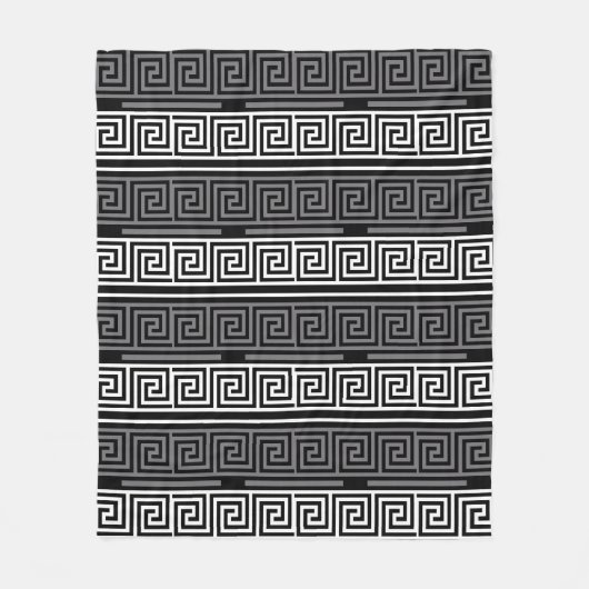 Grijs Wit Zwart Grieks Key Fret Patroon Design Fleece Deken (Voorkant)
