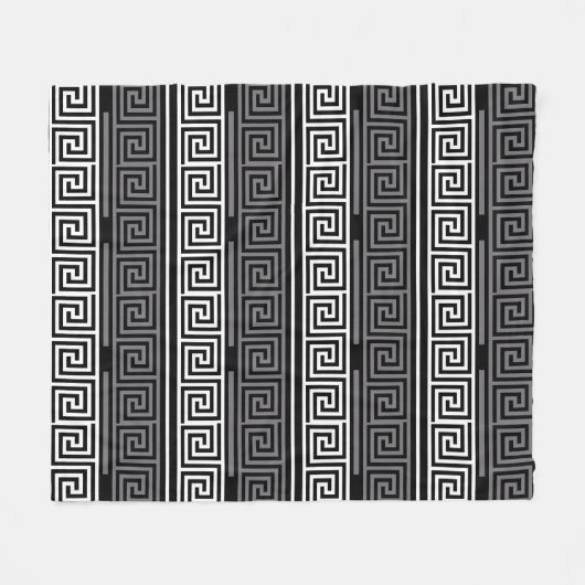 Grijs Wit Zwart Grieks Key Fret Patroon Design Fleece Deken (Voorkant (Horizontaal))