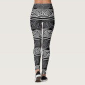 Grijs Wit Zwart Grieks Key Fret Patroon Design Leggings (Achterkant)