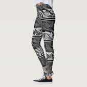 Grijs Wit Zwart Grieks Key Fret Patroon Design Leggings (Links)