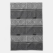Grijs Wit Zwart Grieks Key Fret Patroon Design Theedoek (Verticaal)