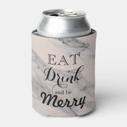 Grijs wit zwart marmer Eet Drink en wees Merry Blikjeskoeler (Blikje Voorkant)