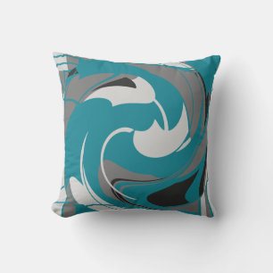 Grijs Wit Zwart op Teal Blauwe Abstracte Kunst Blo Kussen