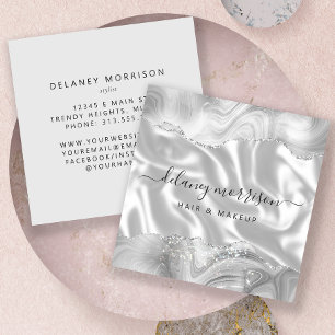 Grijs Witte Agate Zilver Glitter Luxe Vierkante Visitekaartje