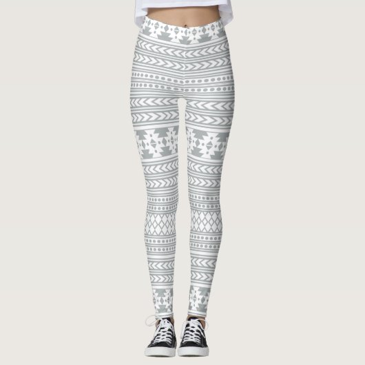 Grijs-witte Aztec-stam Leggings (Voorkant)