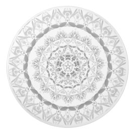 Grijs Witte Bloem Motief Damast Mandala Keramische Knop