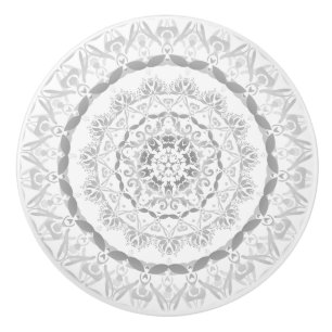 Grijs Witte Bloem Motief Damast Mandala Keramische Knop
