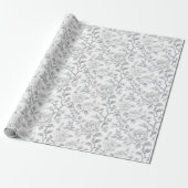 Grijs Witte Bloemige Bruiloft Cadeaupapier (Uitgerold)