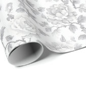 Grijs Witte Bloemige Bruiloft Cadeaupapier (Rol Hoek)