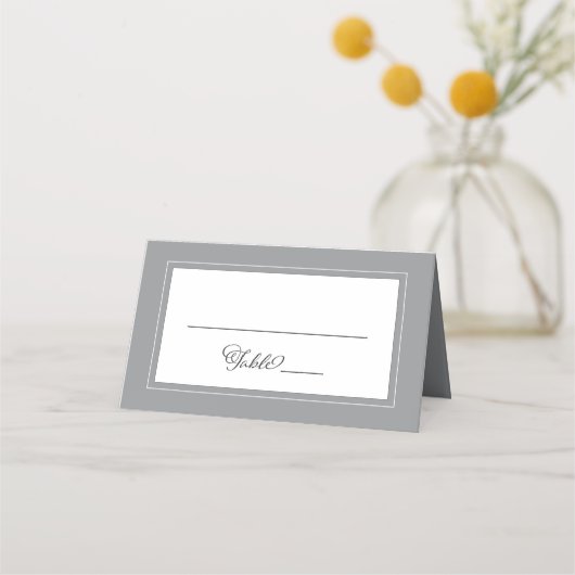 Grijs Witte Bruiloft Elegant Chic Rand Modern Plaatskaartje (Voorkant)