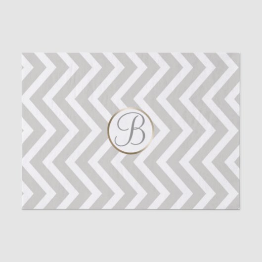 Grijs Witte Chevron Print Monogram Letter Initiaal Tissuepapier (Voorkant)