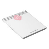 Grijs Witte Chevron Roze Quatrefoil 3 Monogram Notitieblok (Schuin)