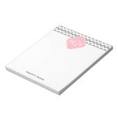 Grijs Witte Chevron Roze Quatrefoil 3 Monogram Notitieblok (Linkerzijde)