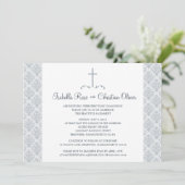 Grijs-witte Damask Eerste Communie Kaart (Staand voorkant)