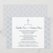 Grijs-witte Damask Eerste Communie Kaart (Voorkant / Achterkant)