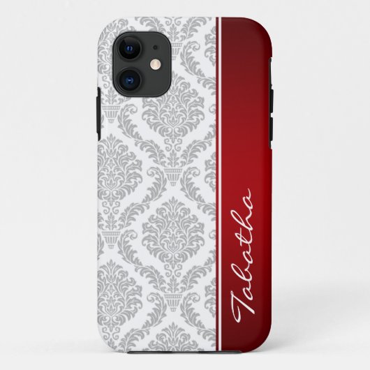 grijs witte Damask Red Monogram iPhone5 Case-Mate iPhone Case (Achterkant)