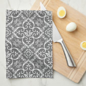 Grijs & Witte Damast Keukenhanddoek (Quarter Fold)