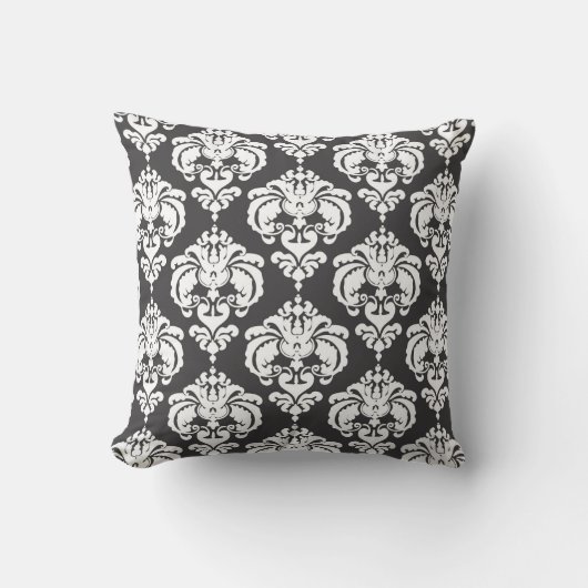 Grijs & Witte Damast Moderne Elegante Patroon Kussen (Voorkant)