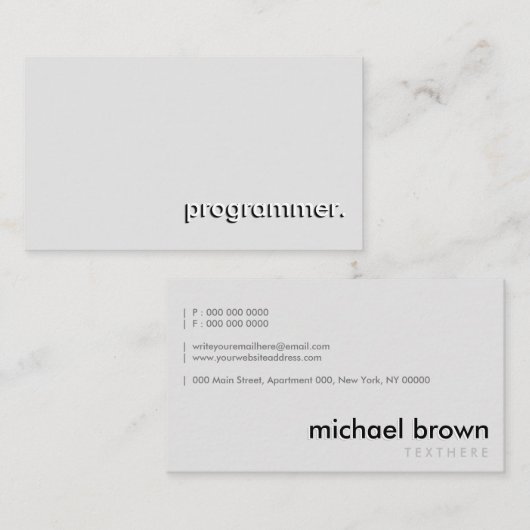 Grijs Witte Eenvoudige Programmeur Visitekaartje (Voorkant / Achterkant)