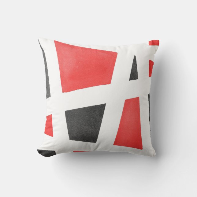 Grijs Witte en Rode Geometrische Waterverf Kussen (Voorkant)
