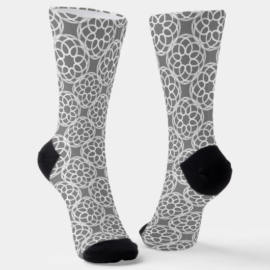 Grijs Witte Geometrisch Naadloos Patroon Sokken (Gebogen)