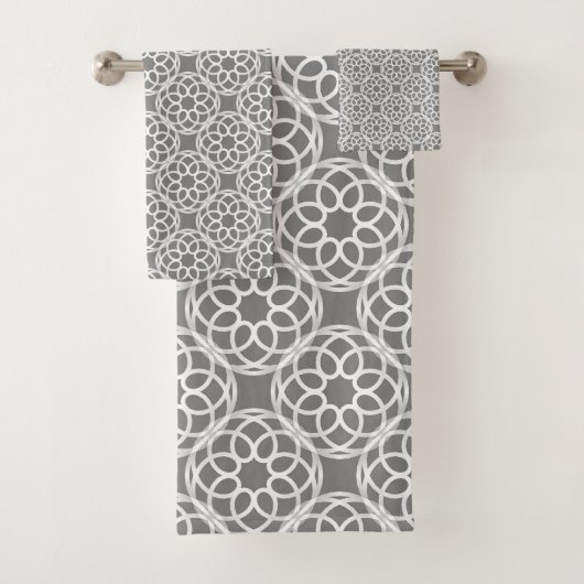 Grijs Witte Geometrische Naadloos Patroon Bad Handdoek (Insitu)