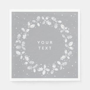 Grijs + Witte hand Gedrukt Holly Wreated Kerstmis Servet