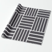 Grijs Witte Horizontale Verticale Strepen Cadeaupapier (Uitgerold)