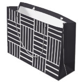 Grijs Witte Horizontale Verticale Strepen Groot Cadeauzakje (Achterkant Gekanteld)