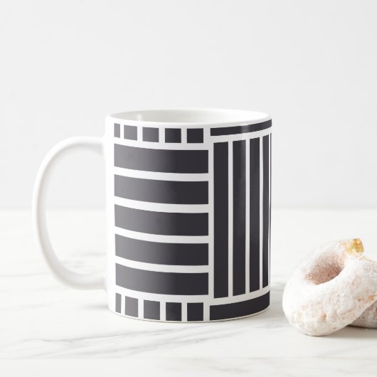 Grijs Witte Horizontale Verticale Strepen Koffiemok (Met donut)