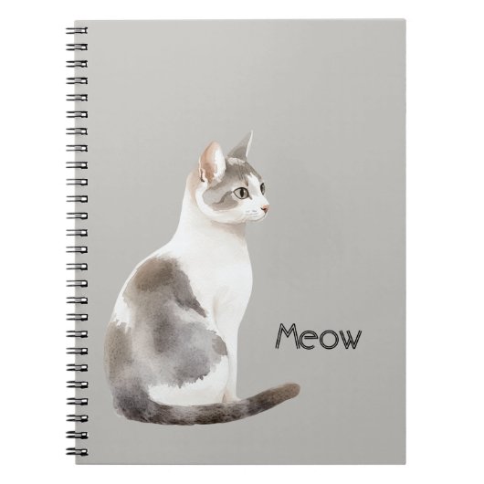 Grijs Witte Kat Notitieboek (Voorkant)