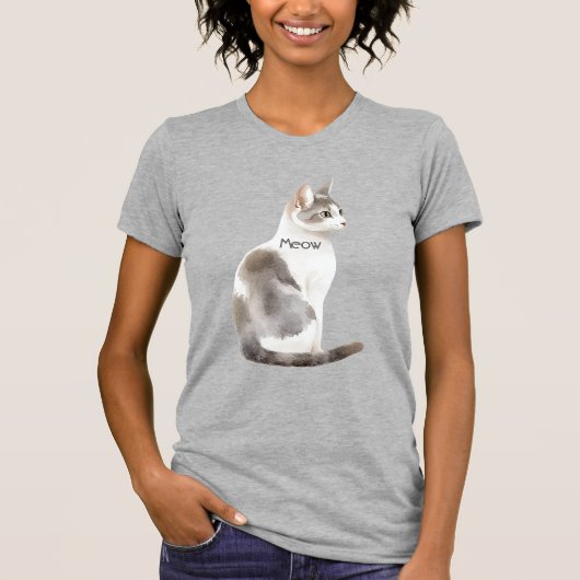 Grijs Witte Kat T-shirt (Voorkant)