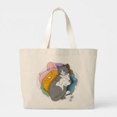 Grijs Witte Kattenhaar Wasmachine Grote Tote Bag (Achterkant)