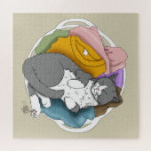 Grijs Witte Kattenhaar Wasmachine Legpuzzel (Horizontaal)