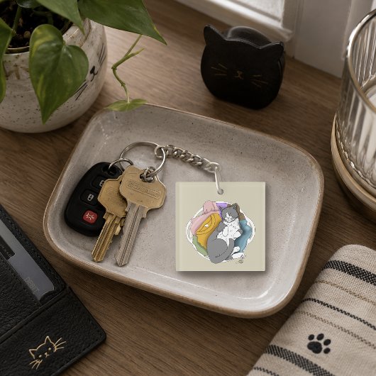 Grijs Witte Kattenhaar Wasmachine Sleutelhanger