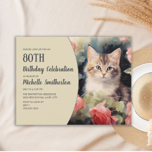 Grijs Witte Kitten 80ste Verjaardag Kaart