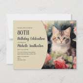 Grijs Witte Kitten 80ste Verjaardag Kaart (Voorkant)