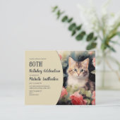 Grijs Witte Kitten 80ste Verjaardag Kaart (Staand voorkant)