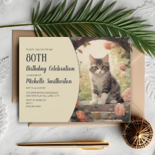 Grijs Witte Kittens Arch 80ste Verjaardag Kaart