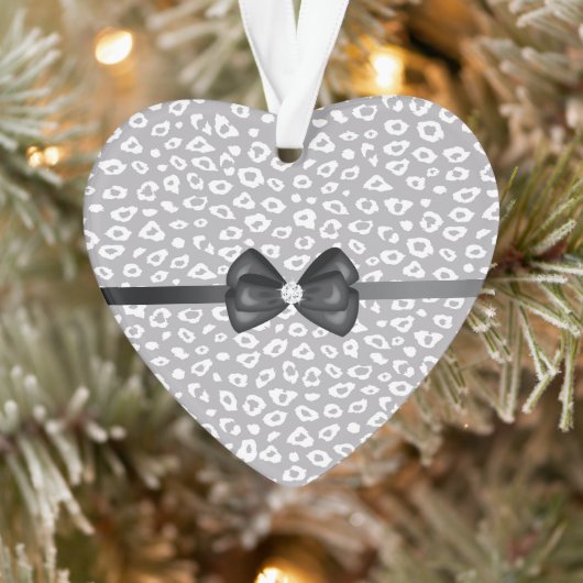 Grijs Witte Luipaard Lint Boog Diamant Ornament (Boom)