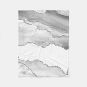 Grijs Witte Marmer Agaat Minimal Zilver Glitters Fleece Deken