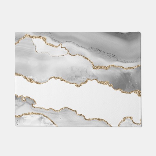 Grijs Witte Marmer Agaat Verfijnde Gouden Glitters Deurmat (Voorkant)