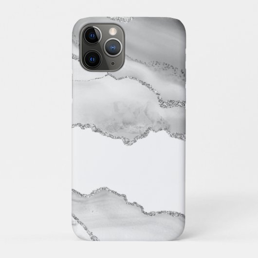 Grijs Witte Marmer Agate Eenvoudige Zilveren Glitt Case-Mate iPhone Case (Achterkant)