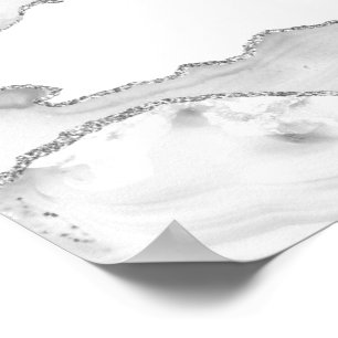 Grijs Witte Marmer Agate Eenvoudige Zilveren Glitt Poster